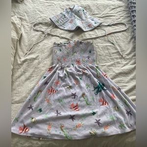Lilac sea creatures hill house mini dress and sun hat